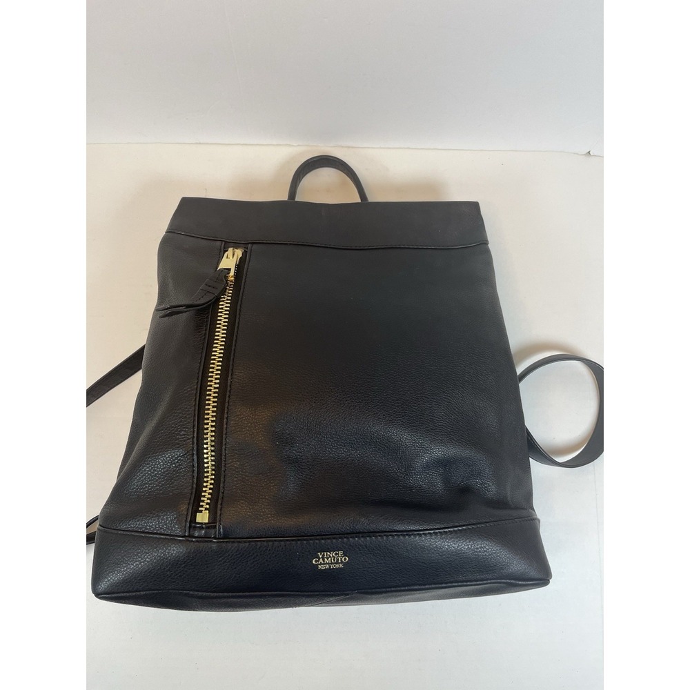 Vince Camuto Women's Madox Backpack Black Leather Metallic Gold Logo Travel Bag - Picture 3 of 11